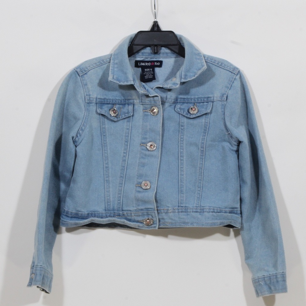 Limited Too Girls Light Blue Jean Button Down Crop Denim Jacket Size 5